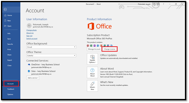 Change Office 365 License to Western's